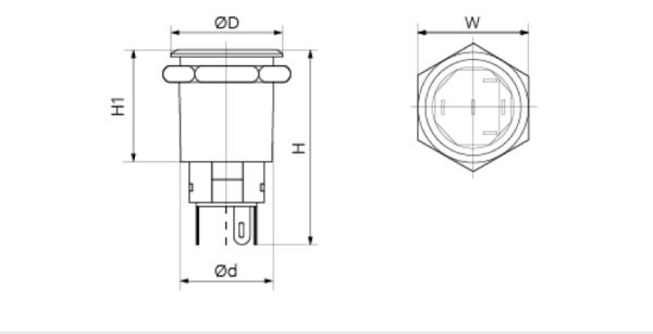 Кнопка металлическая Takel КНМ-UL-22-FJ-E 220V 1NO1NC плоская 5A зеленый