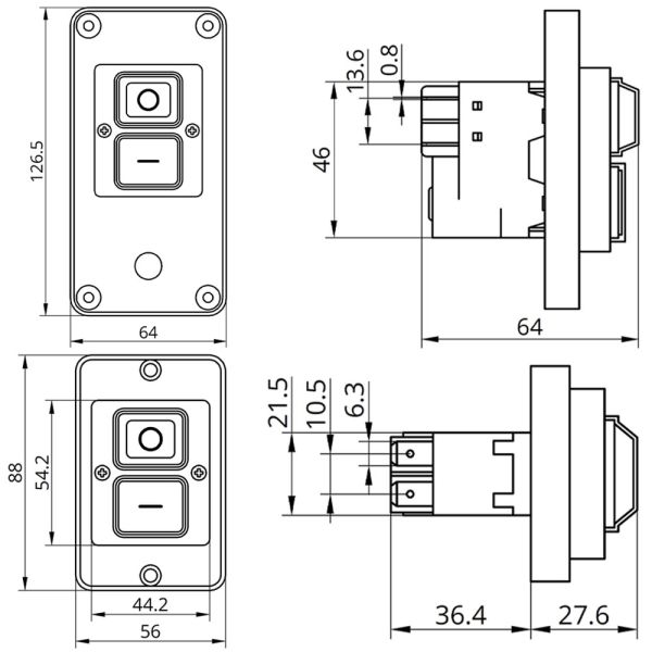 Пускова електромагнітна кнопка ESSB-122YC 5pin на панелі, жовта рамка