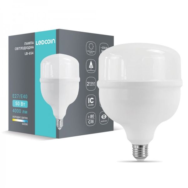 Лампа Ledcoin led 50W 6500K 5400Lm Е27-Е40 LB-654 230V промислова