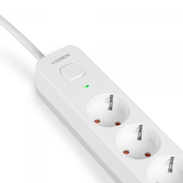 Мережевий подовжувач VIDEX ONCORD з/з 3п 3м (3x1.5мм) 2.4А 2USB+USB-C з кнопкою White