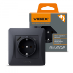 Розетка одинарная с заземлением и USB+USB-C черный графит VIDEX BINERA
