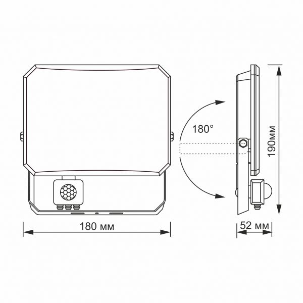 LED прожектор VIDEX F3 50W 5000K з датчиком руху 220V Black (VLE-F3-0505B-S)