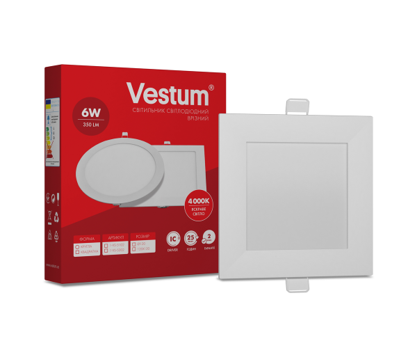 Світильник LED врізний квадратний Vestum 6W 4000K 220V