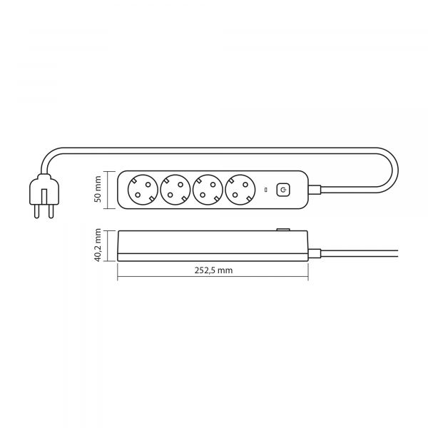 Мережевий подовжувач VIDEX ONCORD з/з 4п 3м (3x1.5мм) з кнопкою Black