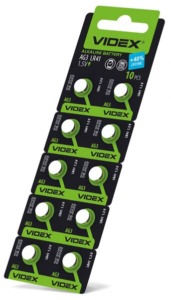 Батарейка часовая Videx AG3/LR41 BLISTER CARD 10 шт (цена за 1 штуку)