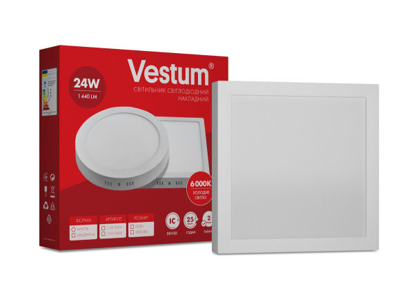 Світильник LED накладний квадратний Vestum 24W 6000K 220V