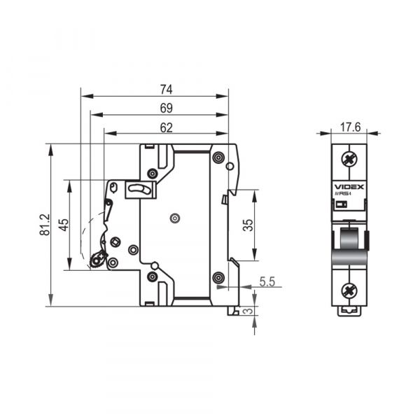 Автоматический выключатель RS4 1п 6А 4,5кА С VIDEX RESIST