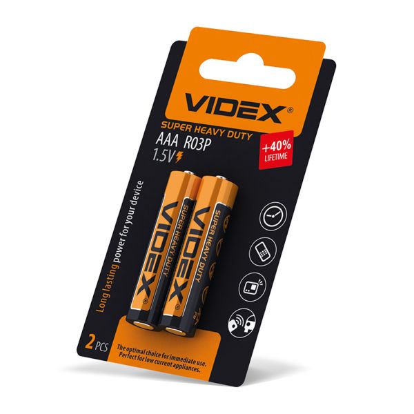 Батарейка сольова Videx R03P/AAA 2шт SMALL BLISTER (ціна за 1 штуку)