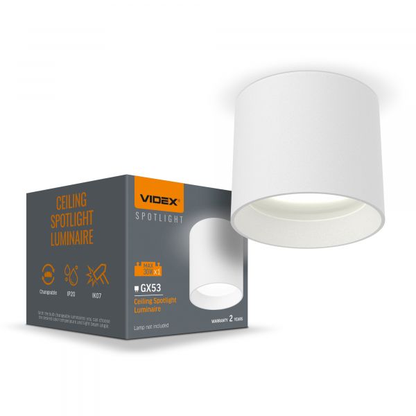 Cвітильник накладний Videx VL-SPF15A-W точковий під лампу GX53 max30W білий