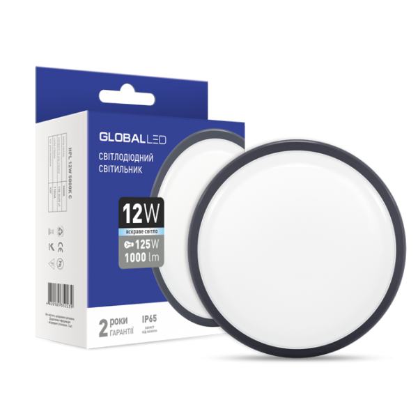 Світильник накладний LED світлодіодний GLOBAL HPL ЖКГ 12W 5000K C ІР65 (1-HPL-003-C)