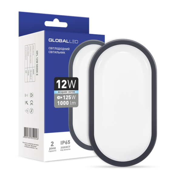 Світильник накладний LED світлодіодний GLOBAL HPL ЖКГ 12W 5000K E ІР65 (1-HPL-004-E)