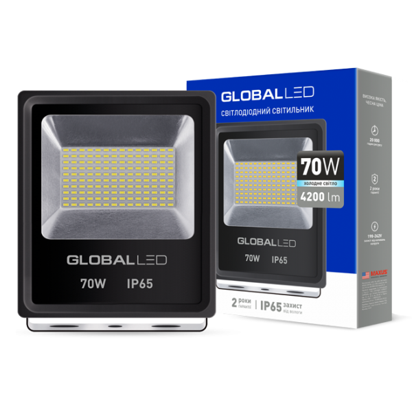 Прожектор світлодіодний LED GLOBAL FLOOD LIGHT 70W 5000K ІР65 (1-LFL-005)