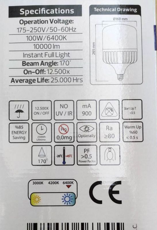 Лампа світлодіодна Horoz TORCH-100 E27 100W 6400K
