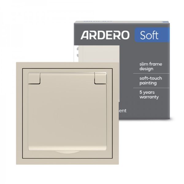 Розетка с заземлением крышкой и шторками Ardero Soft механизм 16А ER131-C шампань