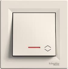 Переключатель одноклавишный проходной с подсветкой кремовый Asfora Schneider Electric EPH1500123