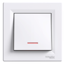 Переключатель одноклавишный проходной с подсветкой белый Asfora Schneider Electric EPH1500121