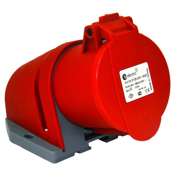 Розетка силова каучук TP electric настінна 32А-4 (3Р+РЕ) IP44 сірий червоний