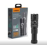 Ліхтарик портативний Led Videx акумулятор змінний Li-ion 18650 2200mAh та 18350 або 16340 1500Lm 5000K 220м чорний