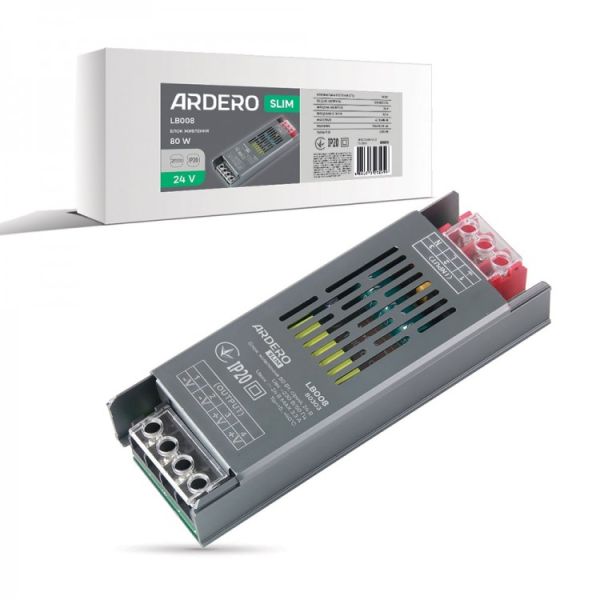 Блок питания 24V DC 80Вт драйвер для LED ленты Ardero LB008 3,3А IP20