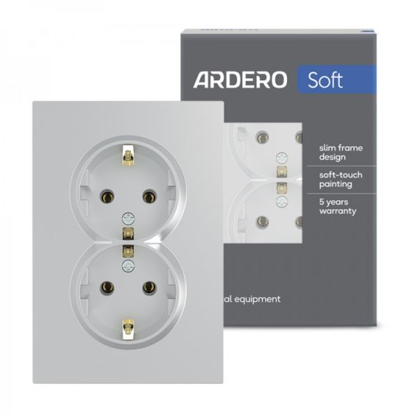Розетка двойная с заземлением Ardero Soft механизм 16А ER122-S серебро