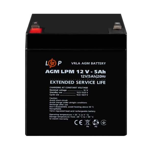 Аккумулятор свинцово-кислотный AGM LP LogicPower LPM 12V - 5Ah