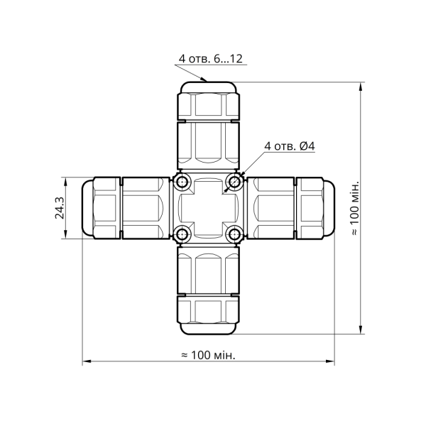 Конектор для кабеля X-подібний XK20 3pin 0.5-4мм2 IP68 Takel