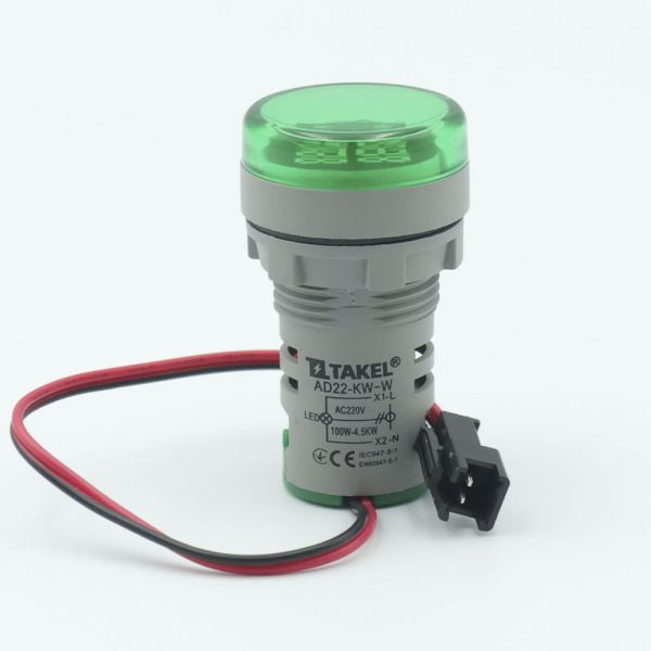 Ваттметр світлодіодний AD22-KW-W кВт-Вт 230В Takel зелений