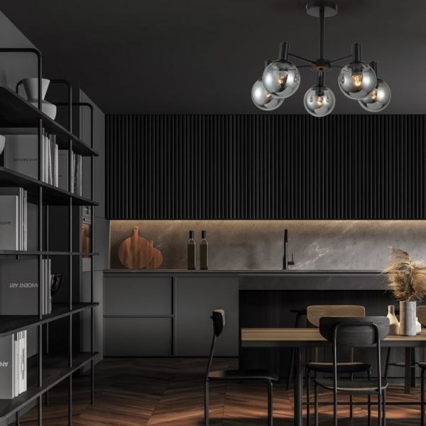 Світильник люстра Ardero BL1550-1 Neapol 5хЕ27 під лампу скло чорний