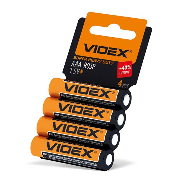 Батарейка сольова Videx R03P/AAA 4шт SHRINK CARD (ціна за 1 штуку)