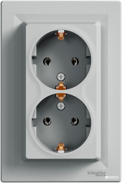 Розетка двойная с заземлением Алюминий Asfora Plus Schneider Electric EPH9900161