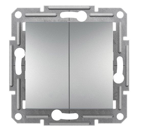 Выключатель двухклавишний кнопочный алюминий Asfora Schneider Electric EPH1100161
