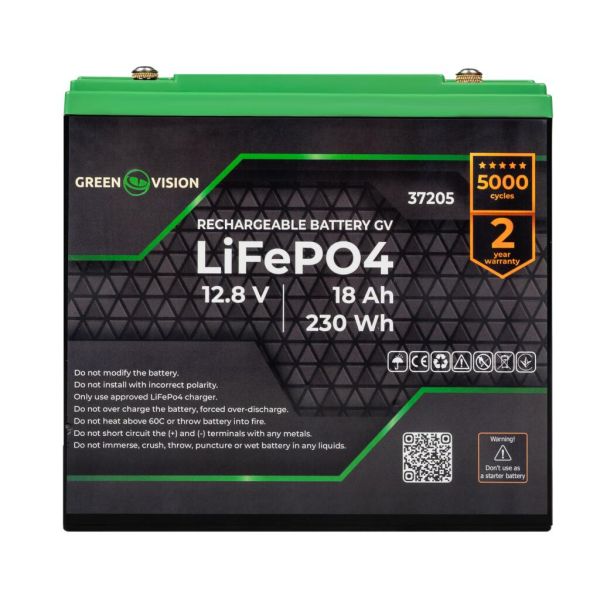 Аккумулятор LiFePO4 LogicPower GV12V-12,8V - 18Ah 230Wh