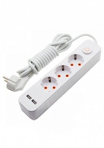 Удлинитель 3 гнезда + 2xUSB 5м с заземлением и кнопкой Lemanso LMK71007