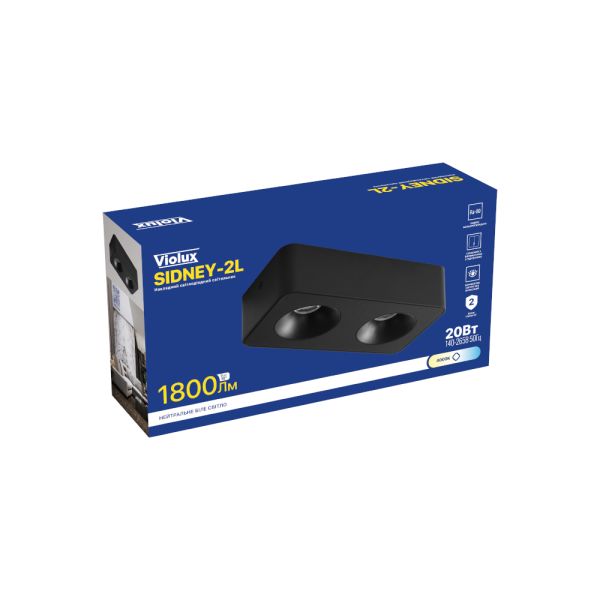 Светильник накладной точечный Violux Sidney-2L 20W 4000K 220V IP20 прямоугольник черный