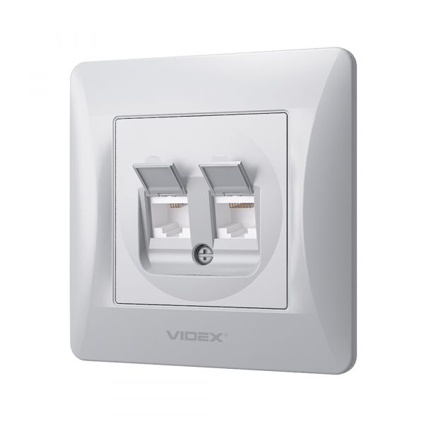 Розетка CAT6+CAT3 подвійна срібний шовк VIDEX BINERA