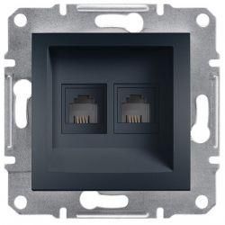 Розетка телефонная RJ11 4-х контактная двойная антрацит Asfora Plus Schneider Electric EPH4200171