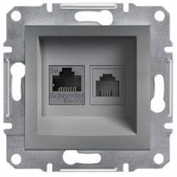 Розетка комп. і телеф. (RJ45, Cat. 5e UTP + RJ12) сталь Asfora Schneider Electric EPH4900162