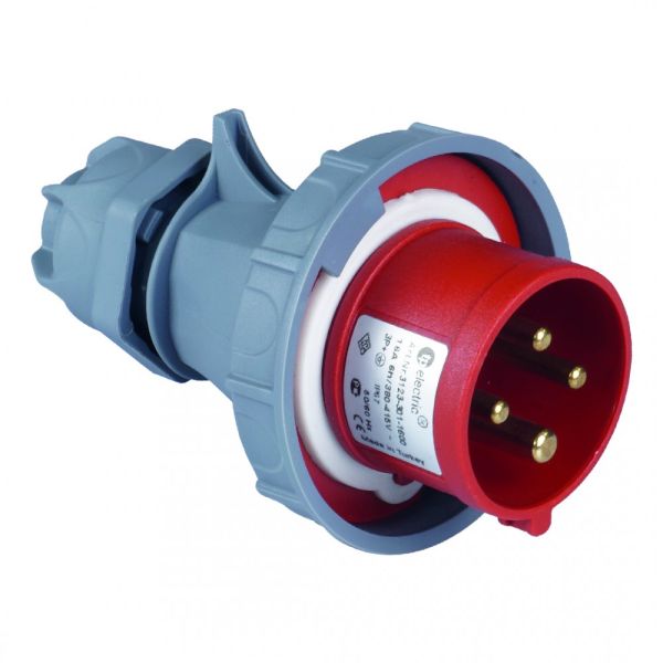 Вилка силовая каучук TP electric переносная 16А-4 (3Р+РЕ) 380-415V IP67 серый красный