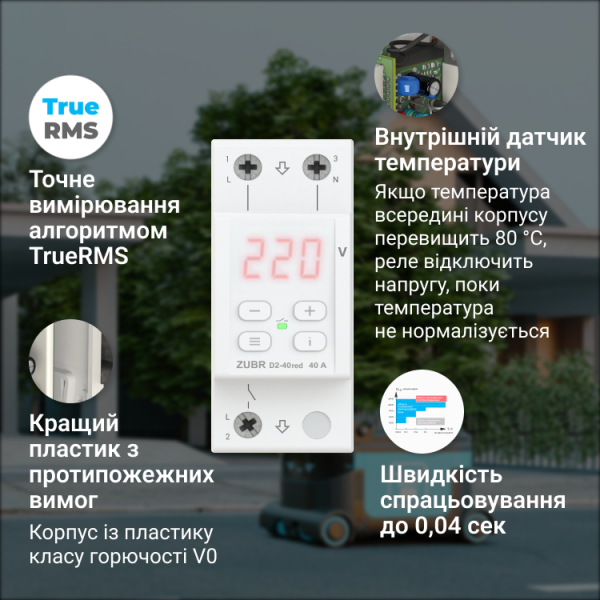 Реле напряжения 32А ZUBR D2-32 red