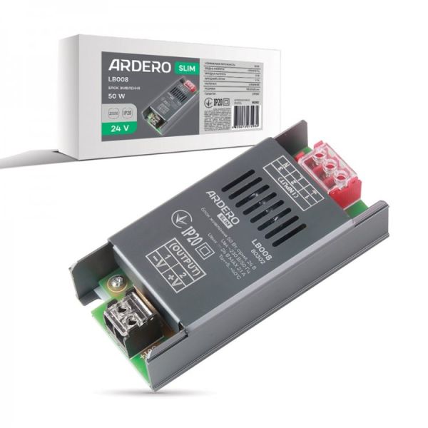 Блок питания 24V DC 50Вт драйвер для LED ленты Ardero LB008 2,1А IP20