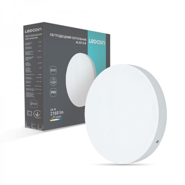 Світильник накладний Led Ledcoin AL3010-R 24Вт 6500K IP65 коло білий