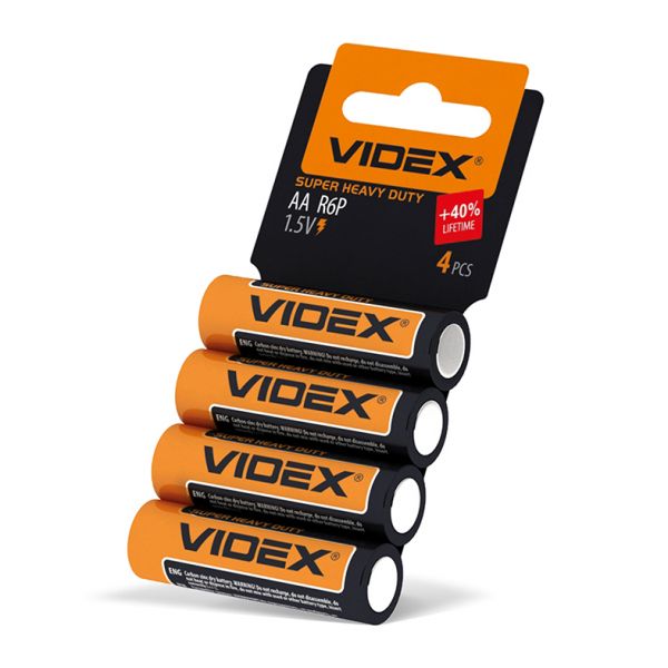 Батарейка солевая Videx R6P/AA 4шт SHRINK CARD (цена за 1 штуку)