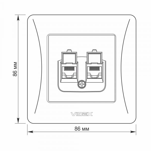 Розетка CAT6+CAT6 комп'ютерна подвійна чорний графіт VIDEX BINERA