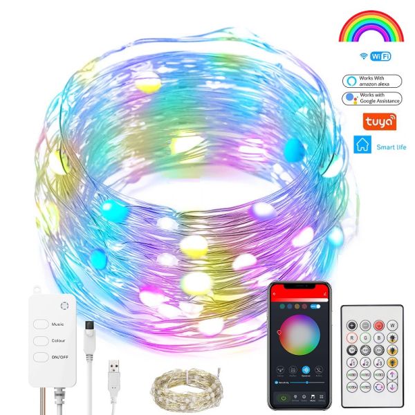 Гирлянда RGB 10 метров с Wi-Fi + пульт + USB кабель + умный дом Tuya Lemanso LM9204