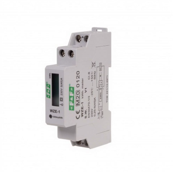 Счетчик электроэнергии WZE-1 45А 220В на DIN-рейке F&F (WZE-1)