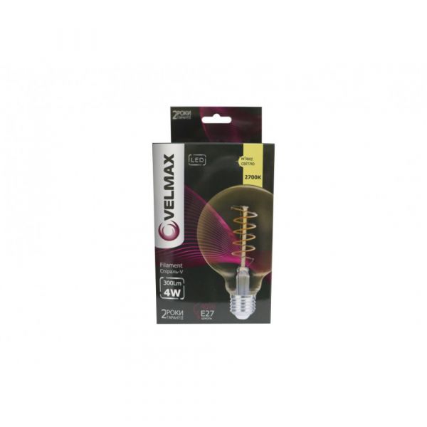 Лампа свiтлодiодна 4W E27 2700K бурштинова Velmax V-Filament-Amber-G95-Спіраль-V