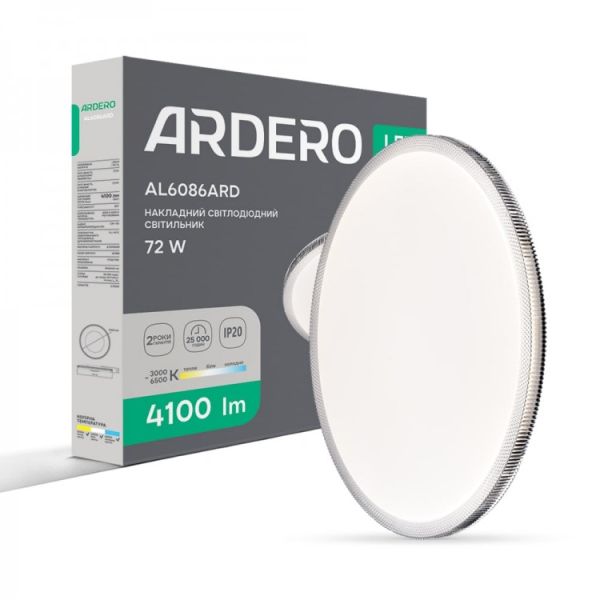 Світильник накладний Ardero led al6086ard Moda 72Вт 3000-4000-6500К 4100Лм білий