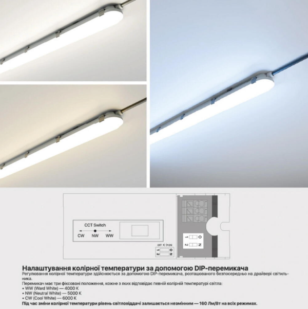 Світильник лінійний Led Rayfor WL01 1200мм 40W 6400Lm 3CCT IP66 Philips 3р