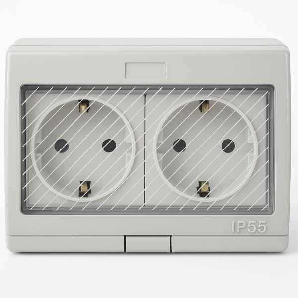 Розетка накладная Lemanso LMR2904 двойная с заземлением крышка IP55 Лотос белый