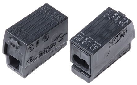 224-114 WAGO 2-пров. з'єднувач для освітл. обладнання; 2x1,0-2.5 mm2, чорн., високотемпературний